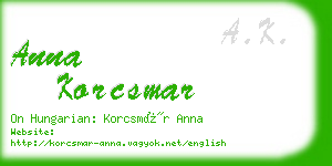 anna korcsmar business card